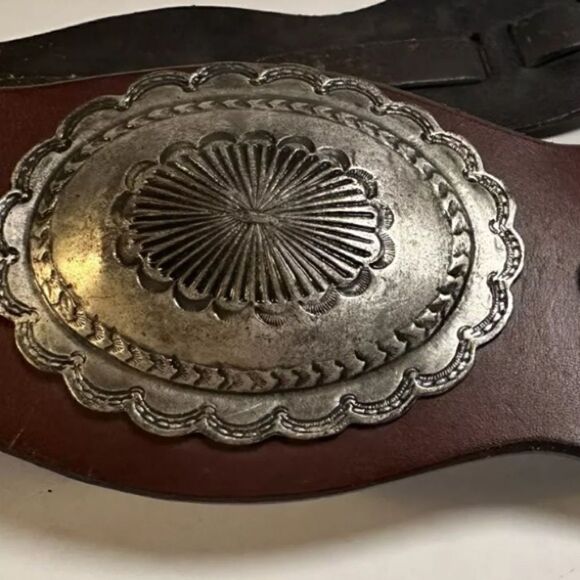 Ralph Lauren * Made in Mexico Wide Brown Leather & Silver Concho Contour Belt - Picture 7 of 16